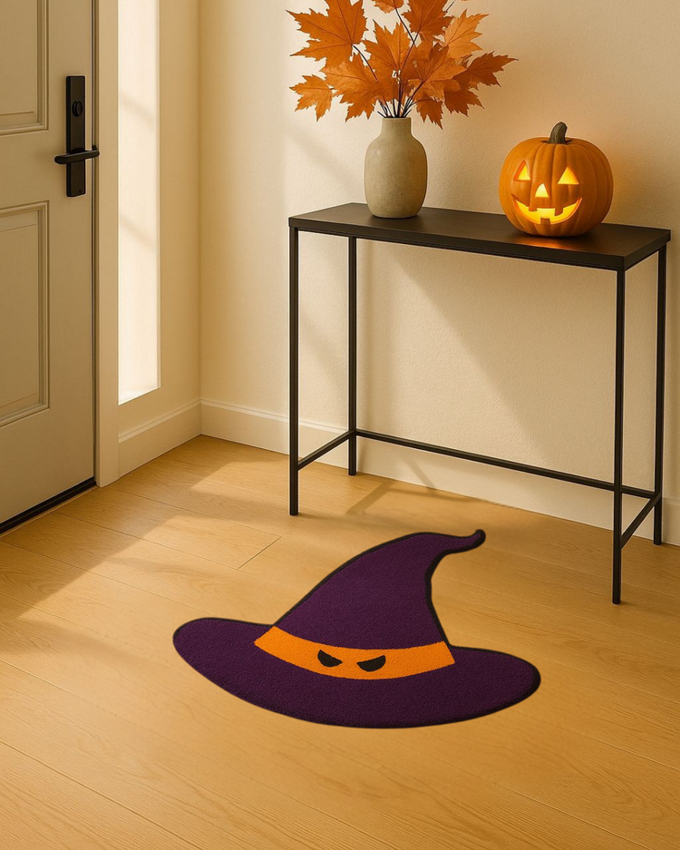 El Yapımı Cadı Şapkası Halı – Spooky Göz Detaylı Halloween Dekor