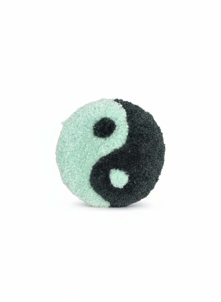 El Yapımı Yin Yang Tufting Bardak Altlığı & Mini Duvar Dekoru – Yeşil Tonlar (10 cm)