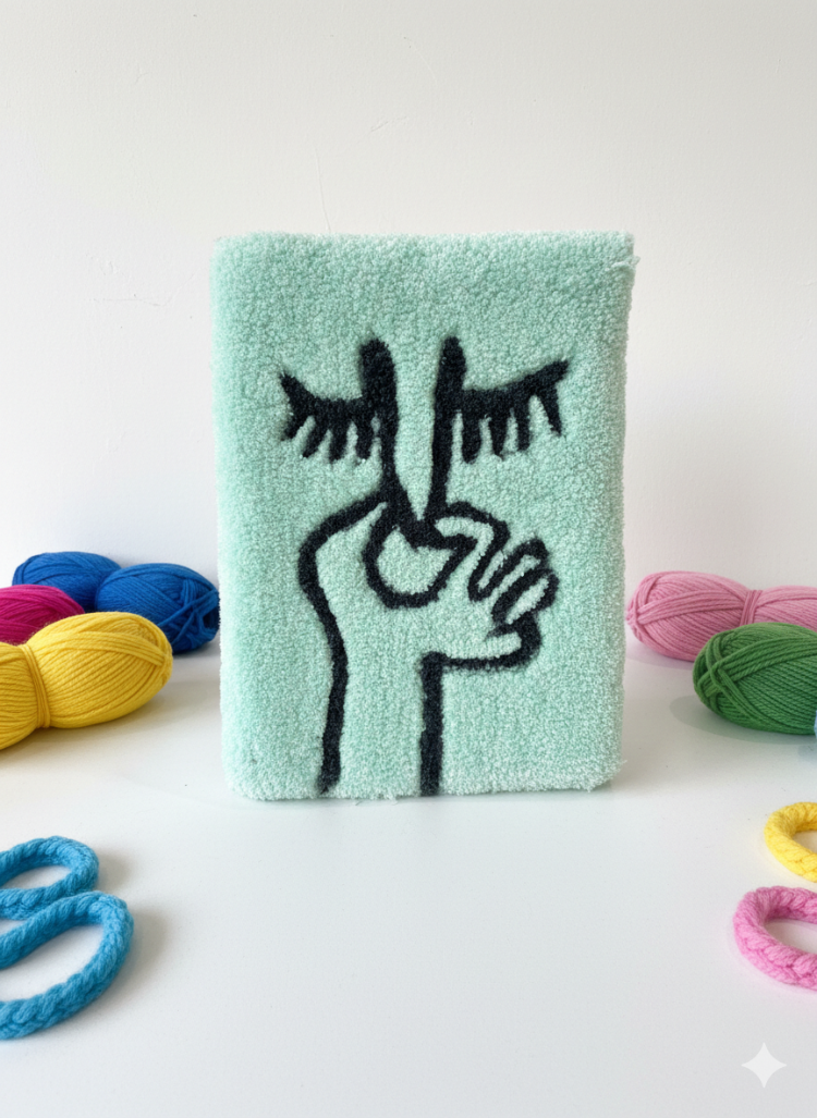 El Yapımı Tufting Banyo Duvar Dekoru – Yüz Figürlü (28×40 cm)
