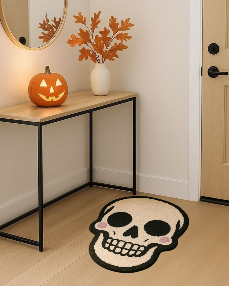 El Yapımı Tatlı Kuru Kafa Halısı – Spooky Halloween Dekor
