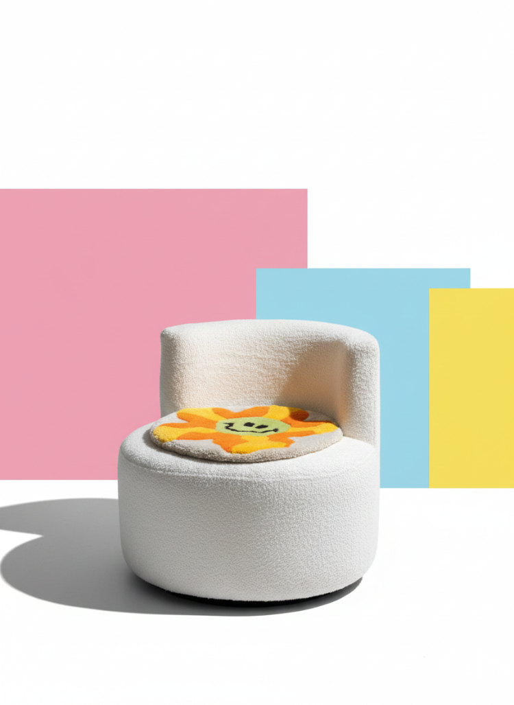 El Yapımı Gülümseyen Çiçek Tufting Halı – Dekoratif Yuvarlak Tasarım (40 cm)