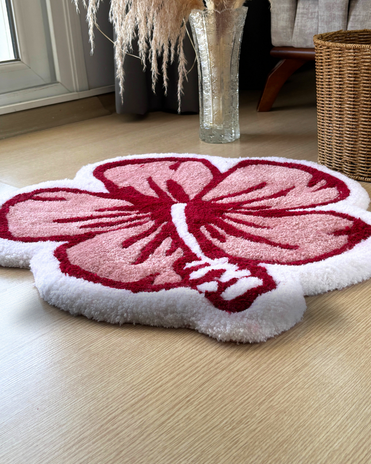 El Yapımı Japon Gülü Desenli Tufting Paspas – 60x67 cm