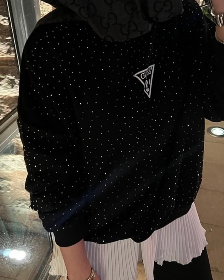 Guess Taşlı Sweat Siyah 