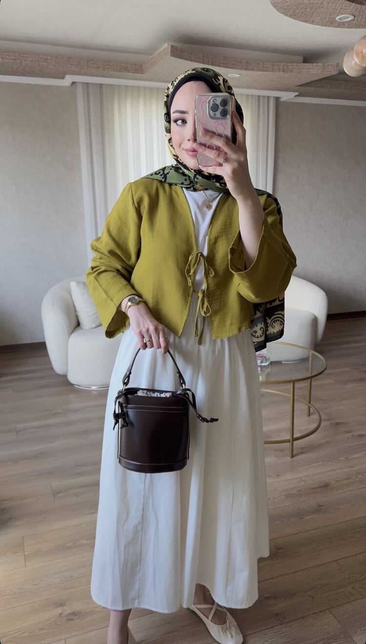 Yağ Yeşili Müslin Kimono