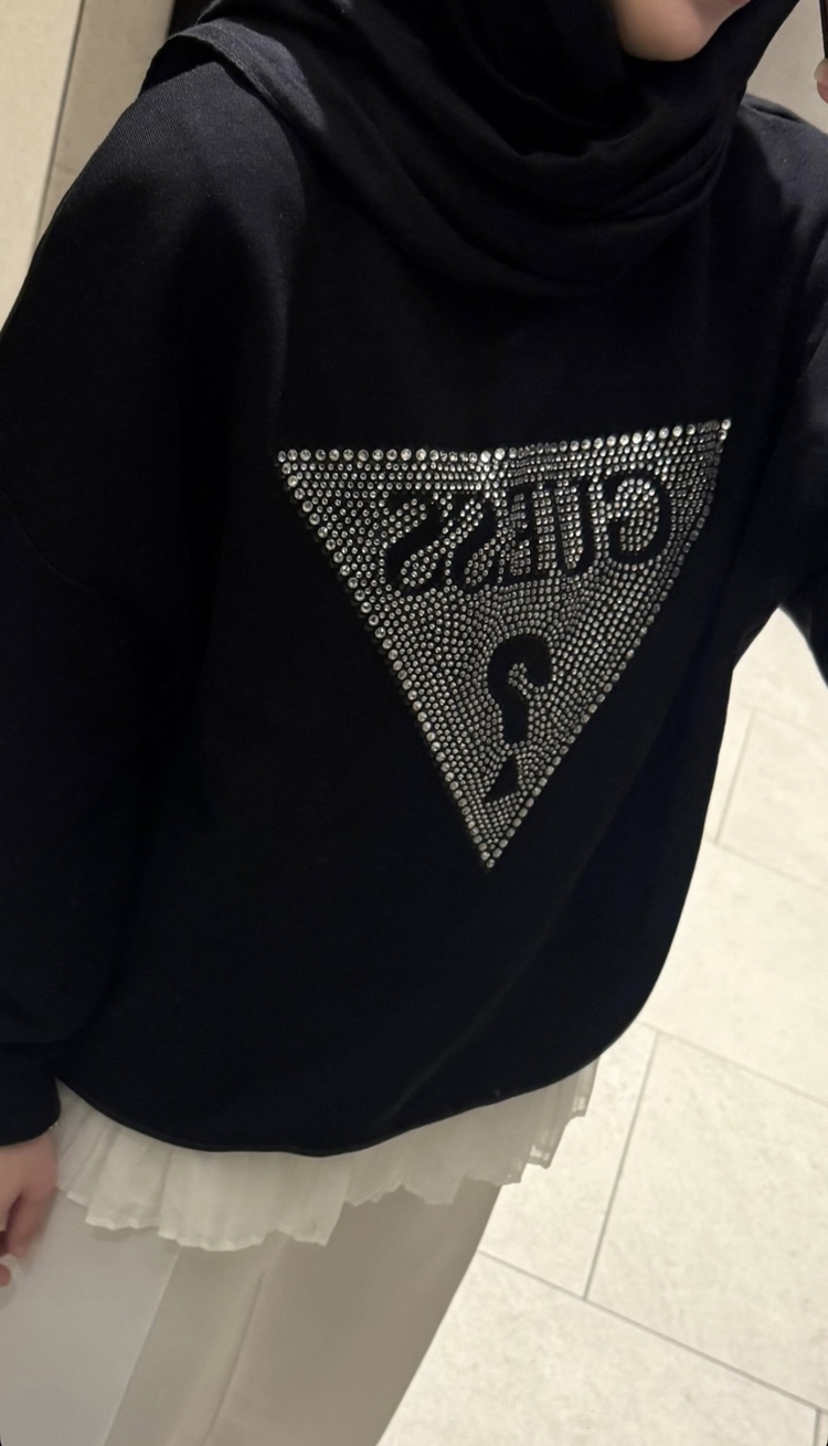 G Logo Taşlı Sweat Siyah