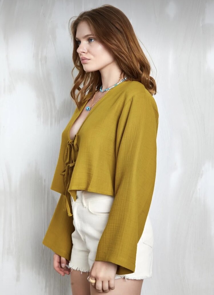Yağ Yeşili Müslin Kimono