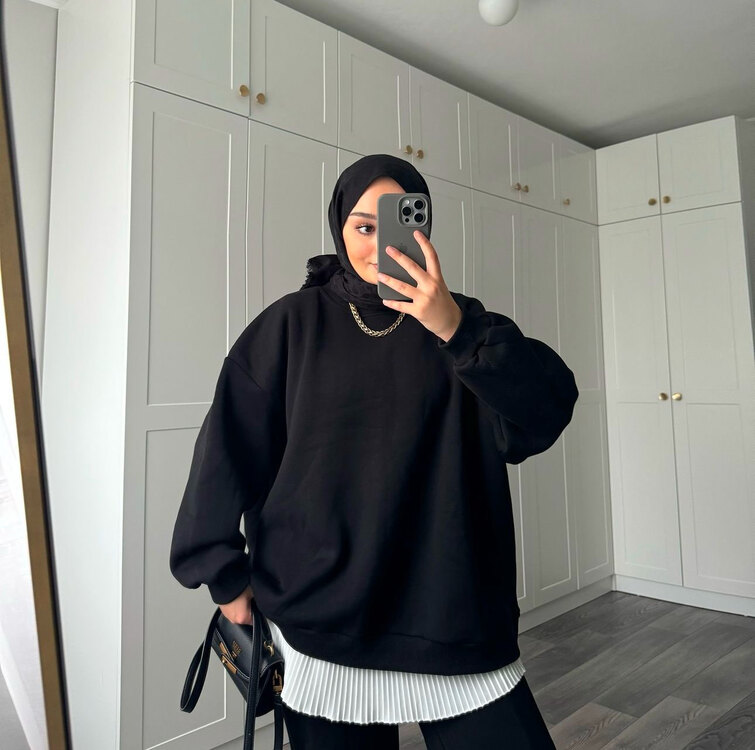 Oversize 3 iplik takım Siyah