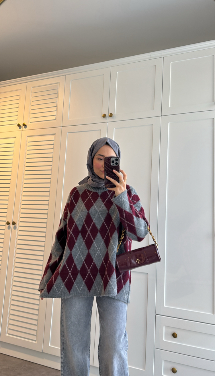 Ekose Desen Kazak Bordo