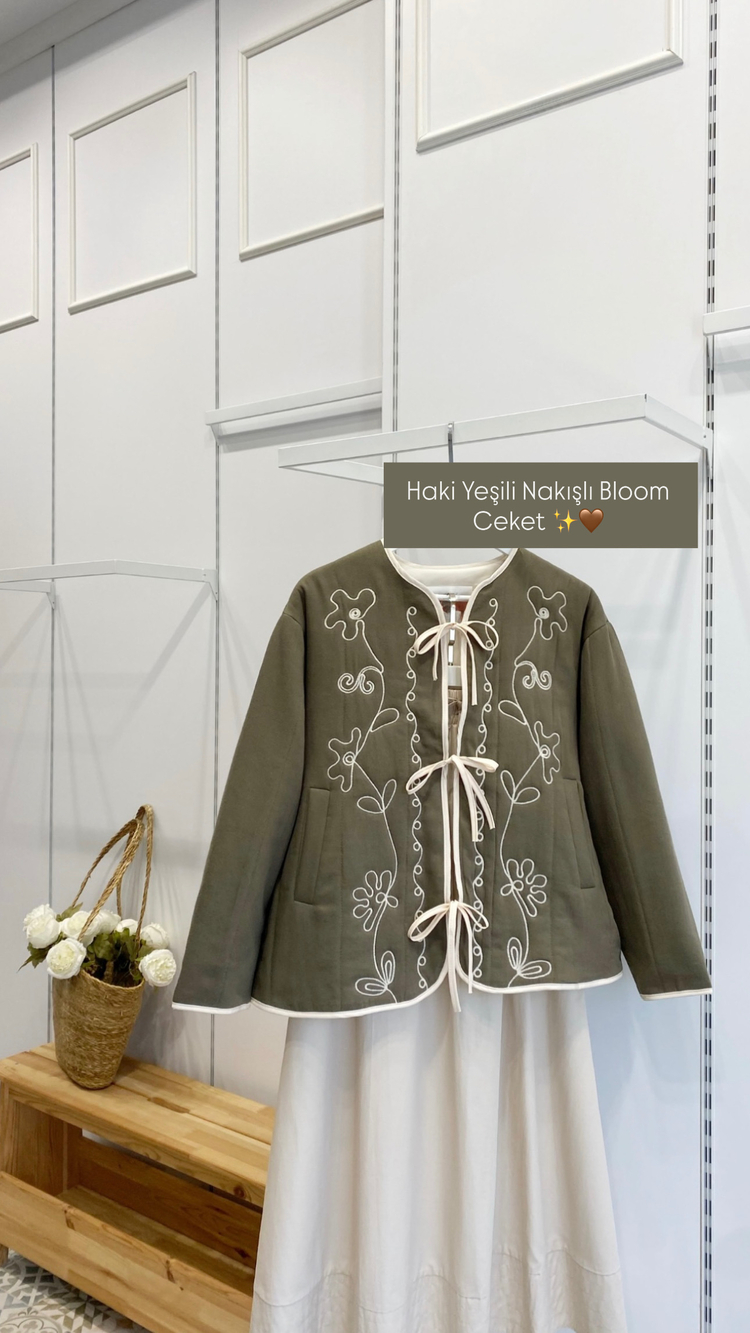Haki Yeşili Nakışlı Bloom Ceket