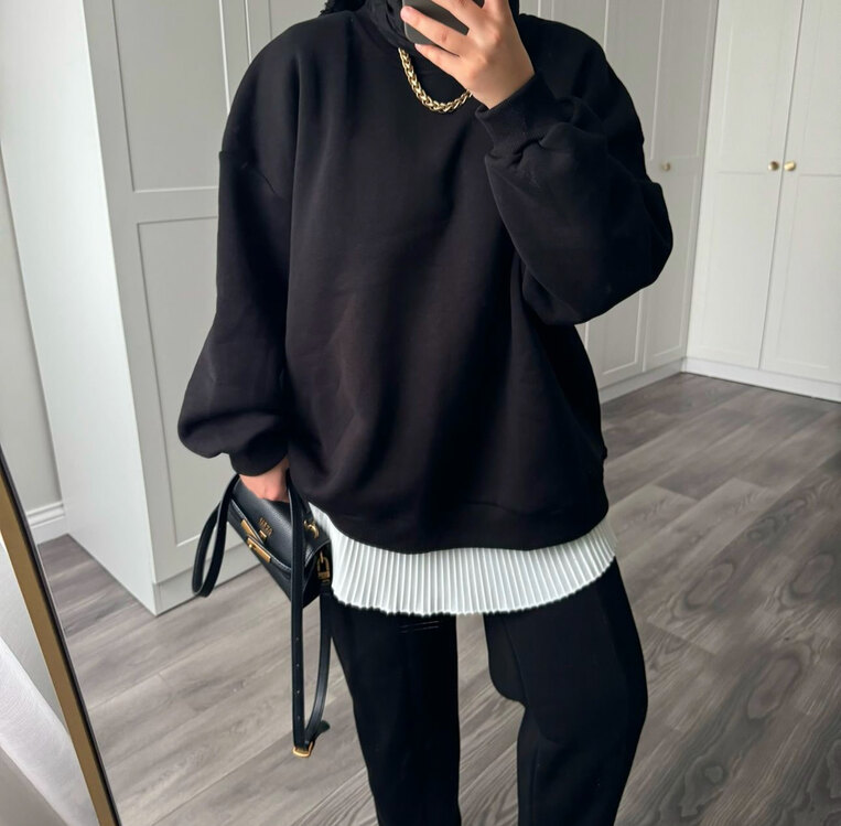 Oversize 3 iplik takım Siyah