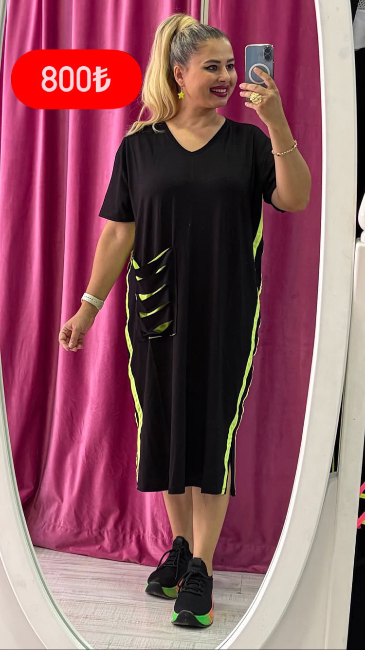 CF Neon Detaylı Elbise