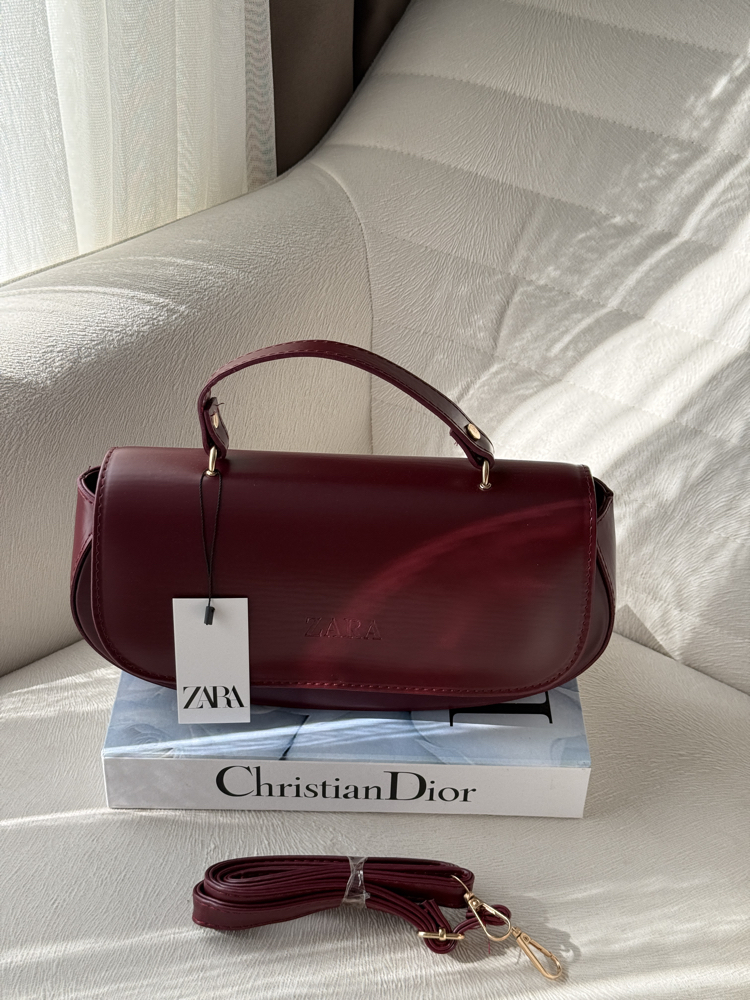 Zara Lüks Kumaş Bordo Çanta
