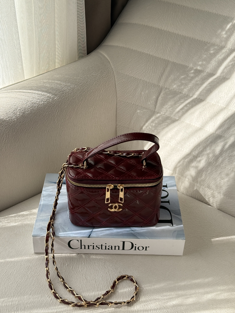 Chanel Kutu Bordo Parlak Kumaş