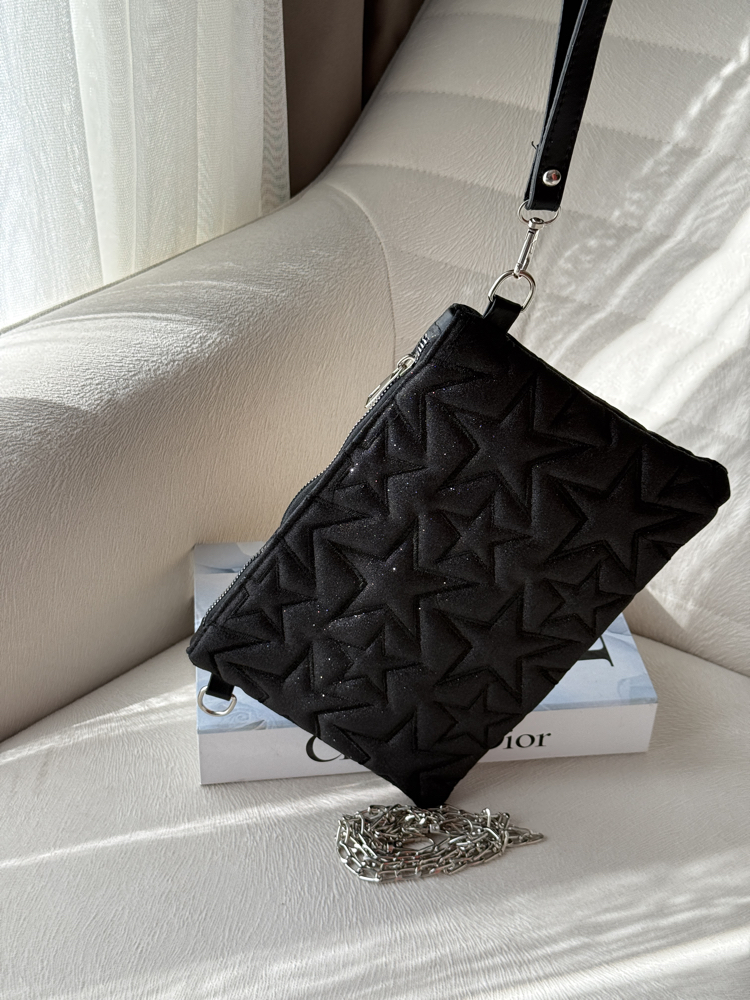 Siyah Pırıltılı Clutch Çanta