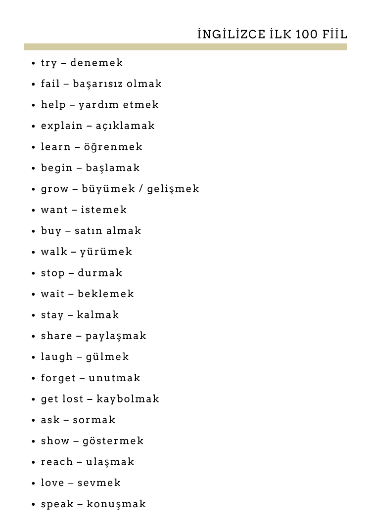 İngilizce İlk 100 Fiil S1-B1 Seviye + 10 Hİkaye ve Sözlük (42SF)