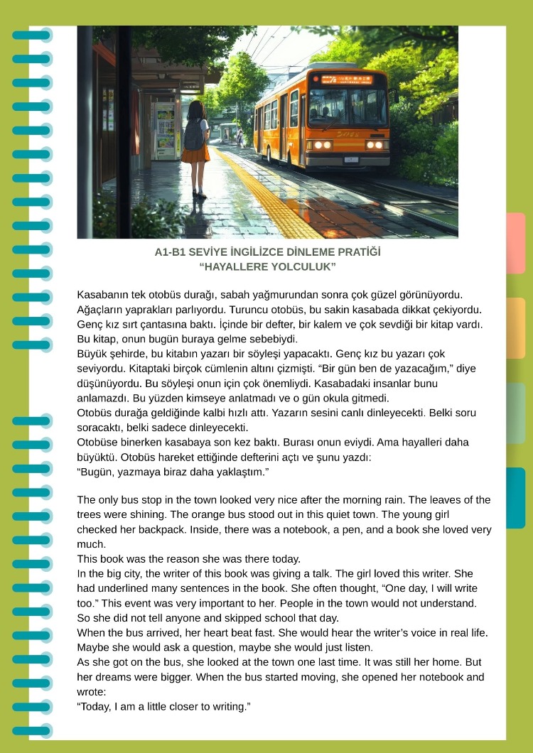 "HAYALLERE YOLCULUK" A1-B1 İNGİLİZCE ÇALIŞMA METNİ + GRAMER İNCELEMESİ + SÖZLÜK