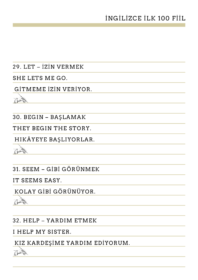 İngilizce İlk 100 Fiil S1-B1 Seviye + 10 Hİkaye ve Sözlük (42SF)