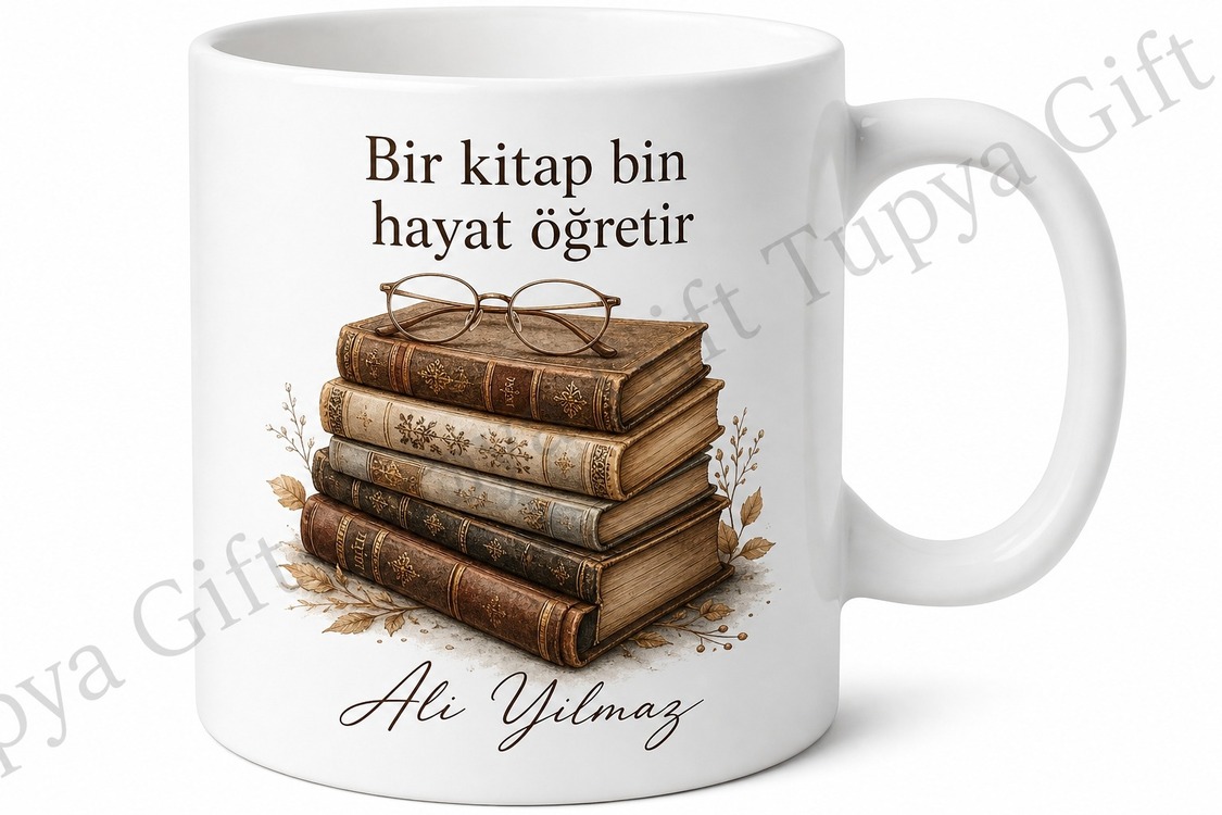 Kitap Kurdu Baba Yazılı Özel Tasarım Kupa Bardak Babalar Günü Hediye