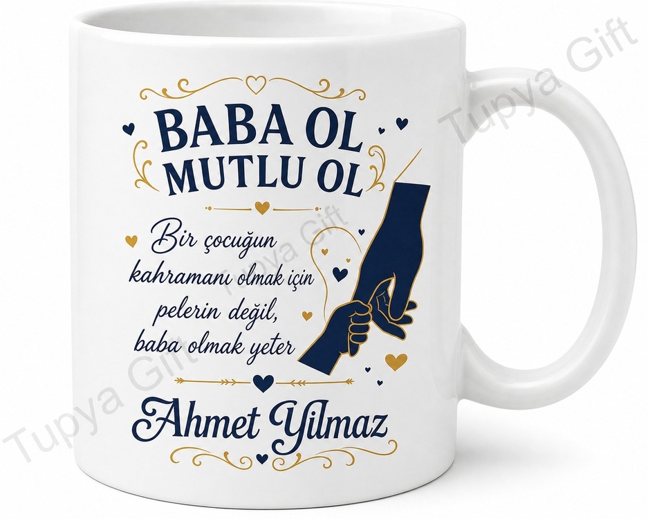 Baba Ol Mutlu Ol Yazılı Kupa Bardak Babalar Günü Özel Tasarım Hediye