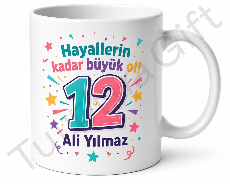 12 Yaş Doğum Günü Hediyesi Gençlere Özel Tasarım Baskılı Kupa Bardak