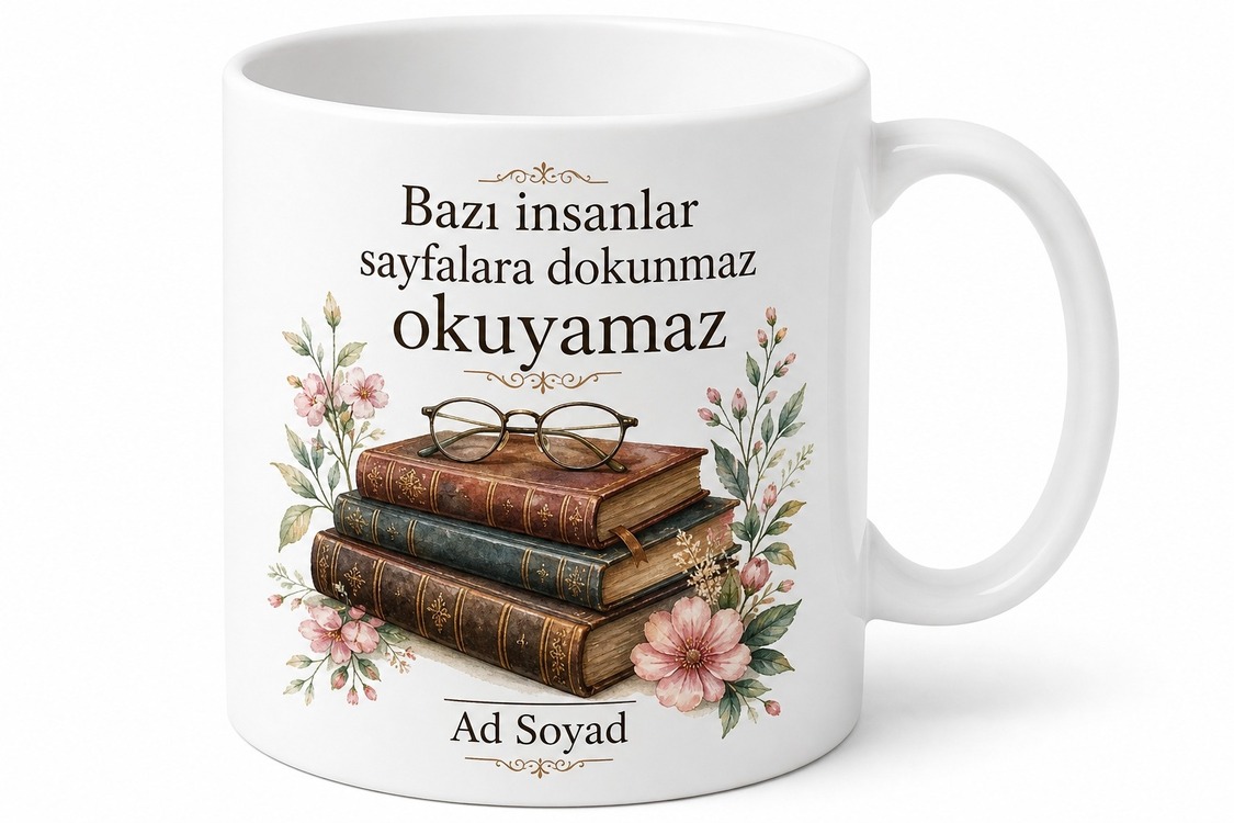 Kağıt Kitap Aşığı Yazılı Baskılı Kupa Bardak Kitapsever Hediye