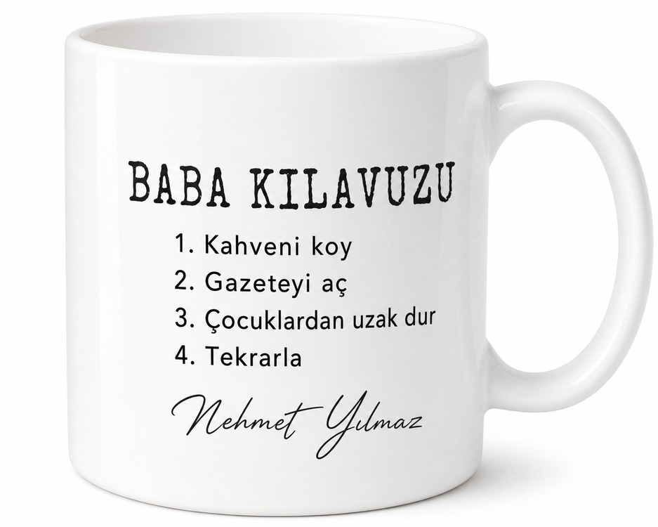 Baba Kılavuzu Yazılı Esprili Tasarım Kupa Bardak Babalar Günü Hediye
