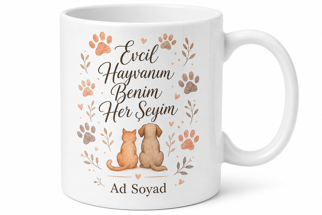 İsme Özel Evcil Hayvanım Benim Her Şeyim Yazılı Kupa Bardak Hediye