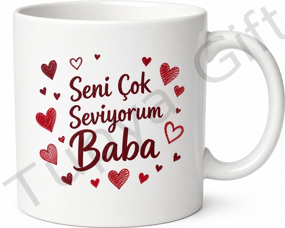 Seni Çok Seviyorum Baba Kalp Tasarımlı Kupa Bardak Babalar Günü Hediye