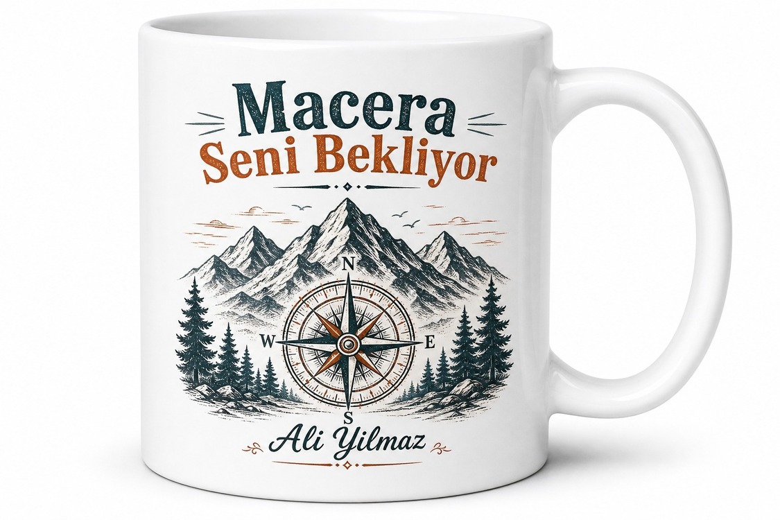 Yazılı Macera Bekliyor Baskılı Porselen Kupa Bardak Hediye