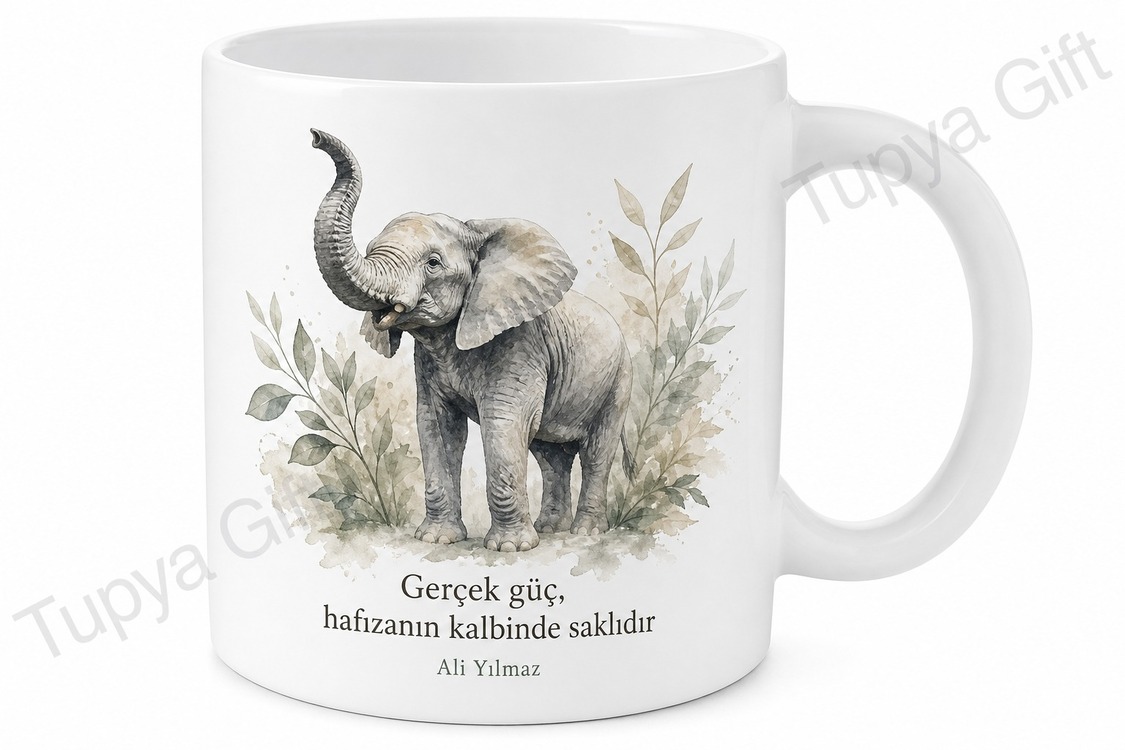 Fil Temalı Baskılı Kupa Bardak Hediye Özel Tasarım Porselen Mug