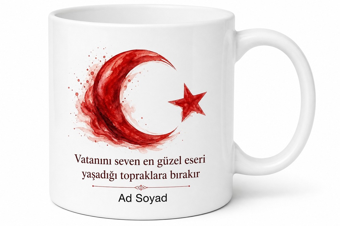 Vatan Sevgisi Temalı Baskılı Kupa Bardak Hediye Özel Tasarım Porselen Mug