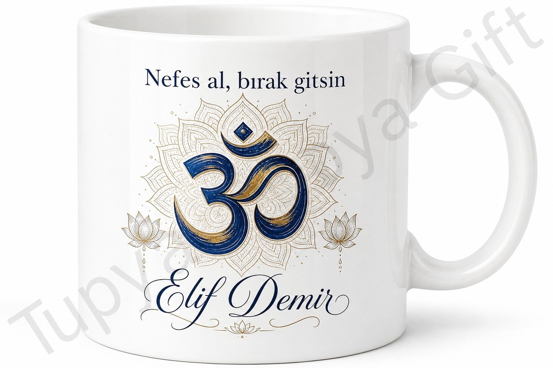 Om İşareti Temalı Baskılı Kupa Bardak Yoga Meditasyon Hediye