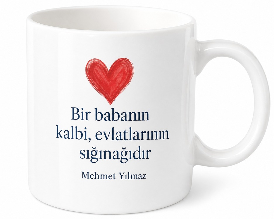 Baba Kalbi Yazılı Sevgi Temalı Kupa Bardak Babalar Günü Hediyesi Porselen