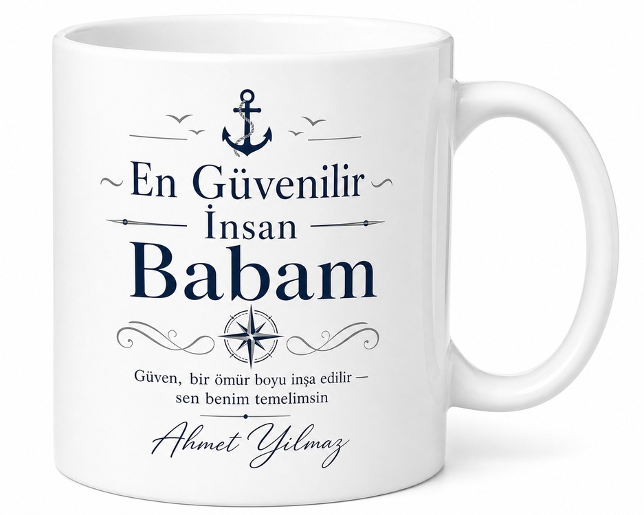 En Güvenilir İnsan Babam Yazılı Kupa Bardak Babalar Günü Hediyesi