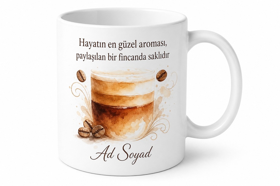 Caramel Macchiato Temalı Baskılı Kupa Bardak Kahve Severlere Özel Hediye