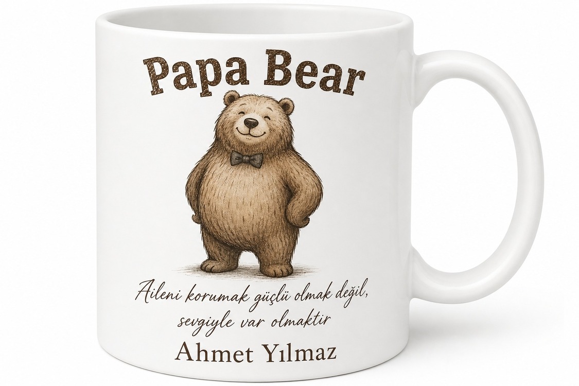 Papa Bear Yazılı Ayı Temalı Kupa Bardak Babalar Günü Hediyesi