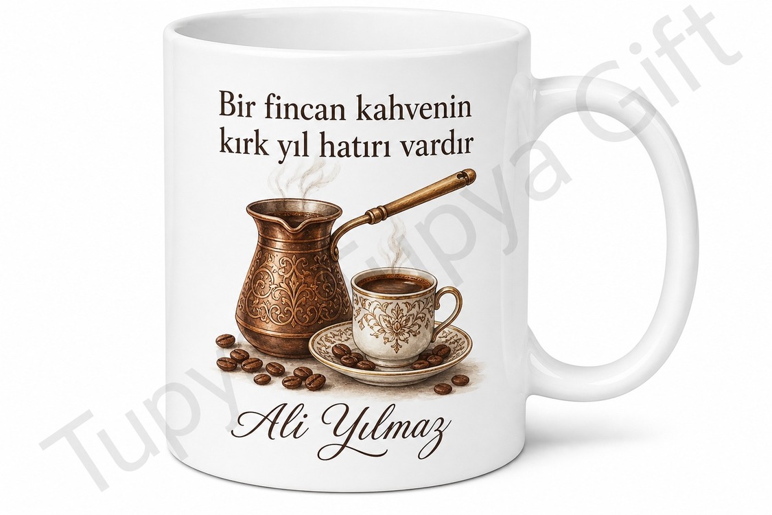 Türk Kahvesi Temalı Baskılı Kupa Bardak Özel Tasarım Hediye