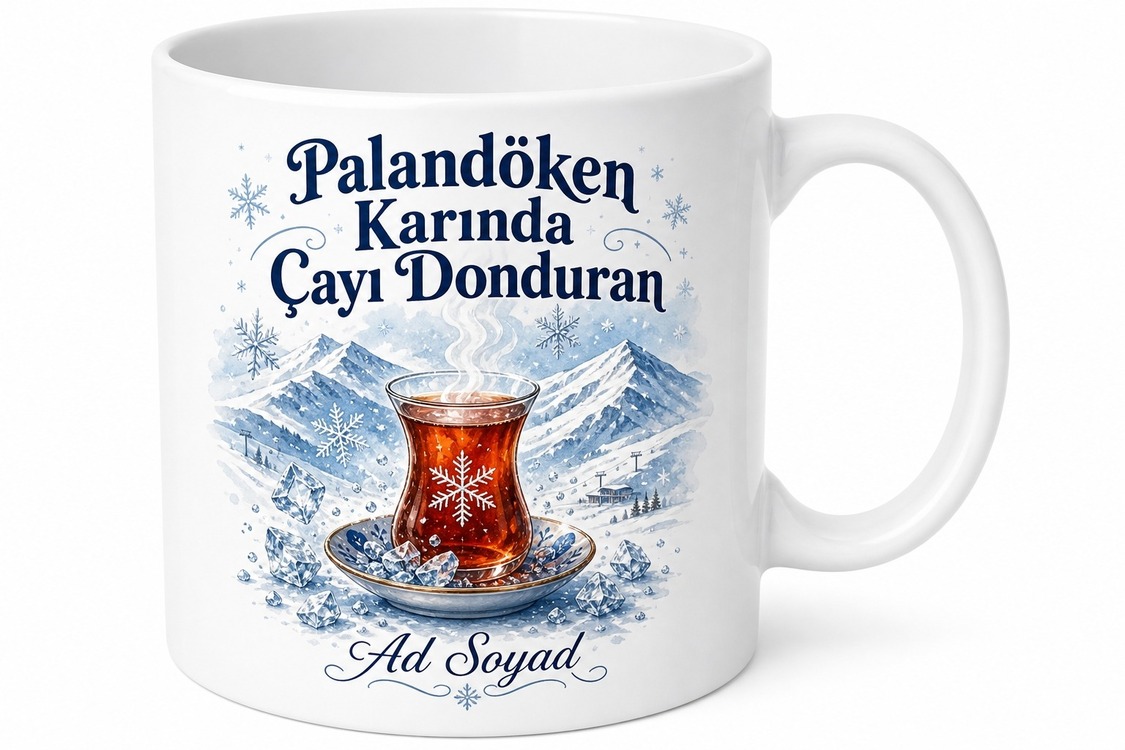Erzurum Palandöken Karında Çay İçerken Çayı Donduranlara Dadaş Soğuğu Kupa Bardak Hediye