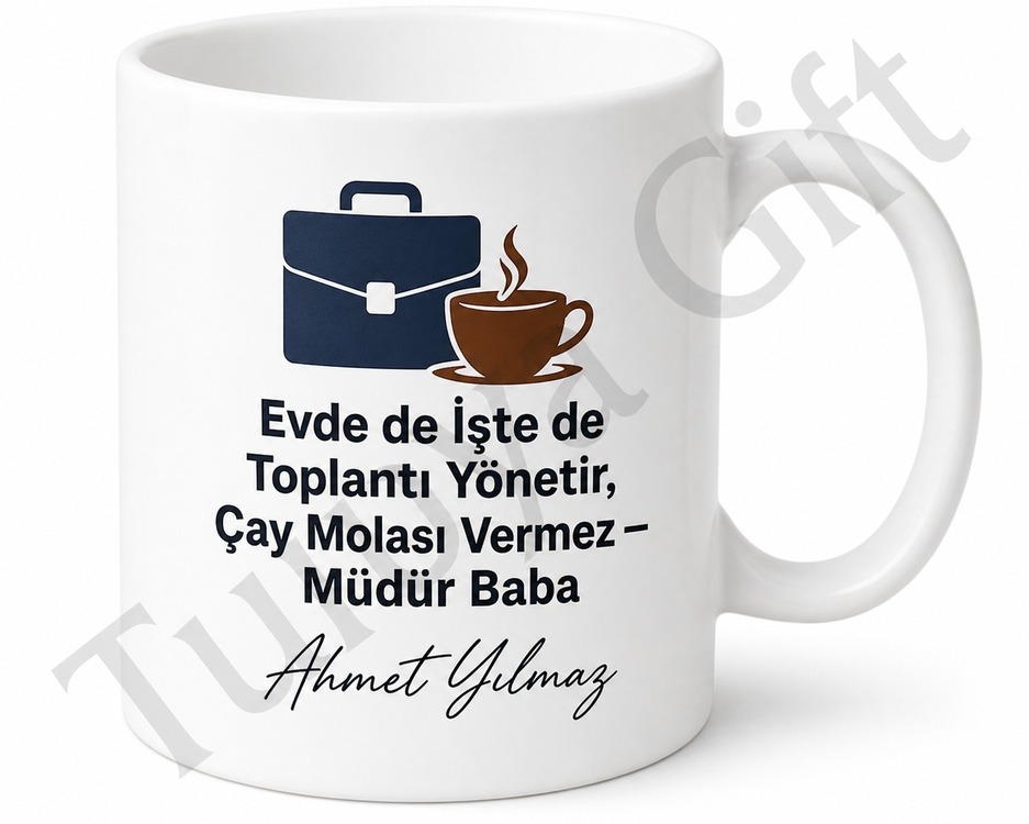 Müdür Baba Yazılı Eğlenceli Kupa Bardak Babalar Günü Hediyesi Komik Baskılı