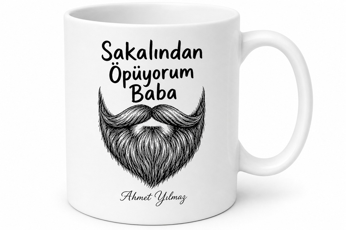 Baba Sakalı Temalı Eğlenceli Kupa Bardak Babalar Günü Hediyesi Özel Tasarım