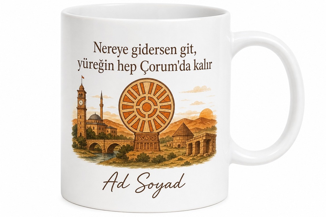 Çorumlu Arkadaşa Memleket Baskılı Kupa Bardak Hediye Çorum Hatırası