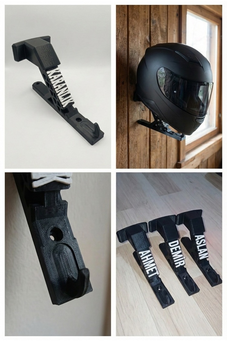 Motosiklet Kask Askısı Duvar Tipi İsme Özel Kişiye Özel Hediye Kask Tutucu Stand