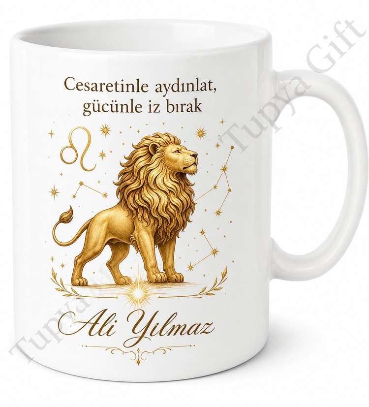 Aslan Burcu Temalı Baskılı Kupa Bardak Astroloji Hediye