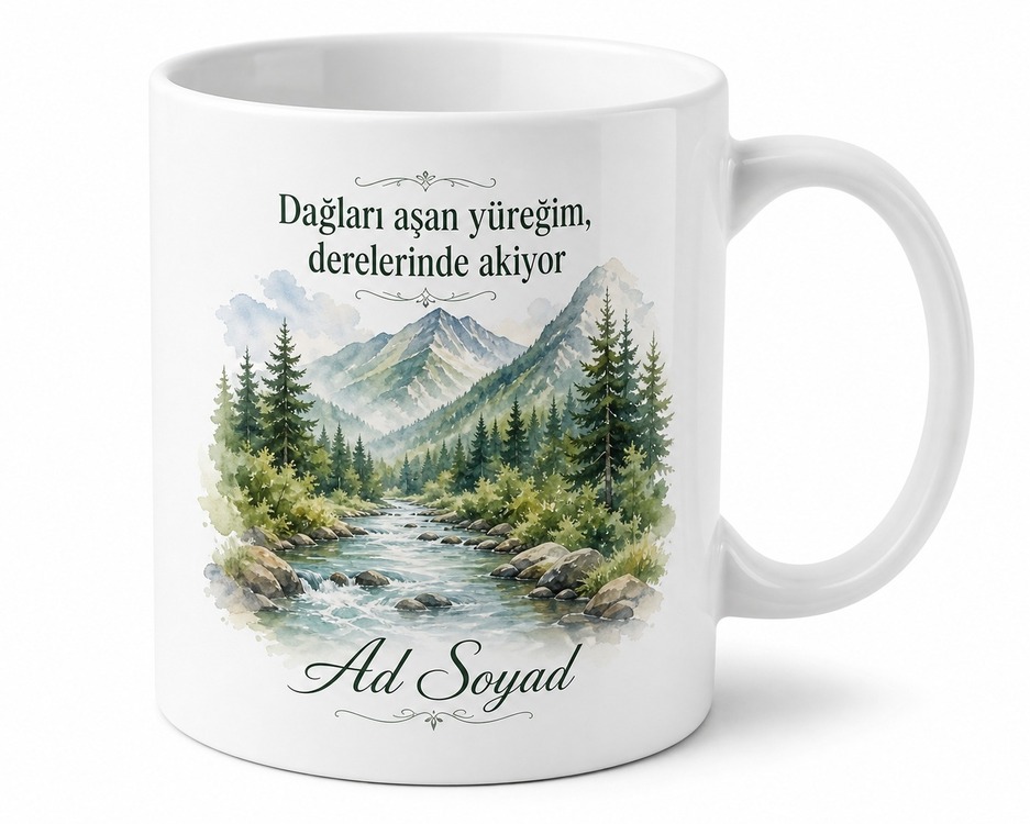 Artvin Dağ ve Dere Temalı İsimli Kupa Bardak Özel Tasarım Hediye