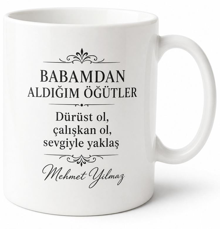 Babamdan Aldığım Öğütler Yazılı Kupa Bardak Babalar Günü Hediye