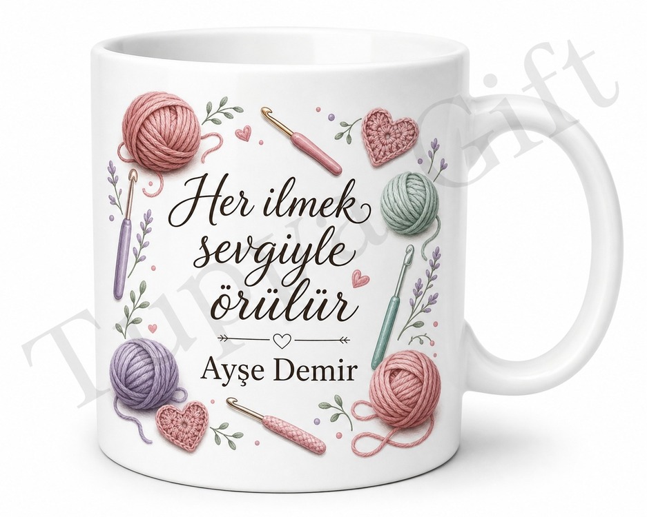 Tığ İşi Sever İçin Kişiye Özel Baskılı Kupa Bardak Hediye