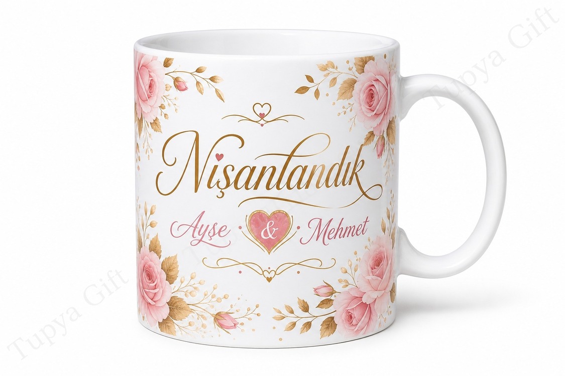 Nişan Hediyesi İsme Özel Baskılı Kupa Bardak Nişanlıya Hediye Kişiye Özel