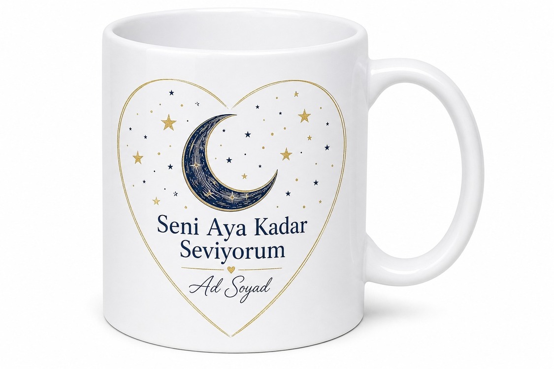Seni Aya Kadar Seviyorum Hediye Kupa Bardak