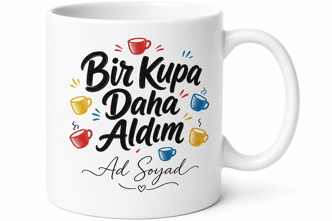 İsme Özel Bir Kupa Daha Aldım Yazılı Komik Baskılı Porselen Kupa Bardak Hediye