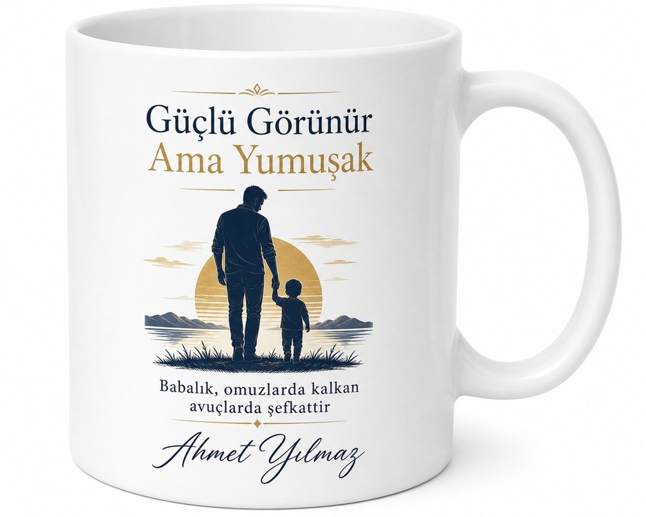 Güçlü Görünür Ama Yumuşak Baba Yazılı Kupa Bardak Babalar Günü Hediye